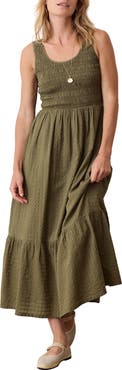 Marine Layer Tessa Smocked Cotton Midi Dress