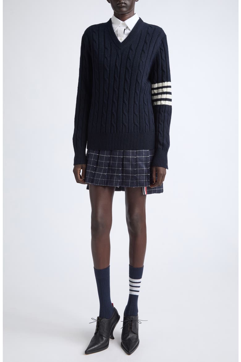 Pleated Wool Miniskirt, Alternate, color, NAVY