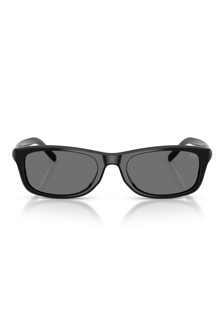 54mm Polarized Rectangular Sunglasses, Main, color, SOLID BLACK / DARK GREY POLAR