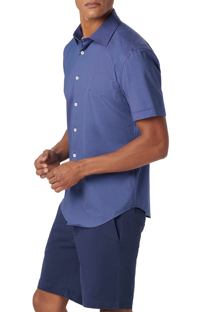Bugatchi Miles OoohCotton<sup>®</sup> Stripe Short Sleeve Button-Up Shirt, Alternate, color,