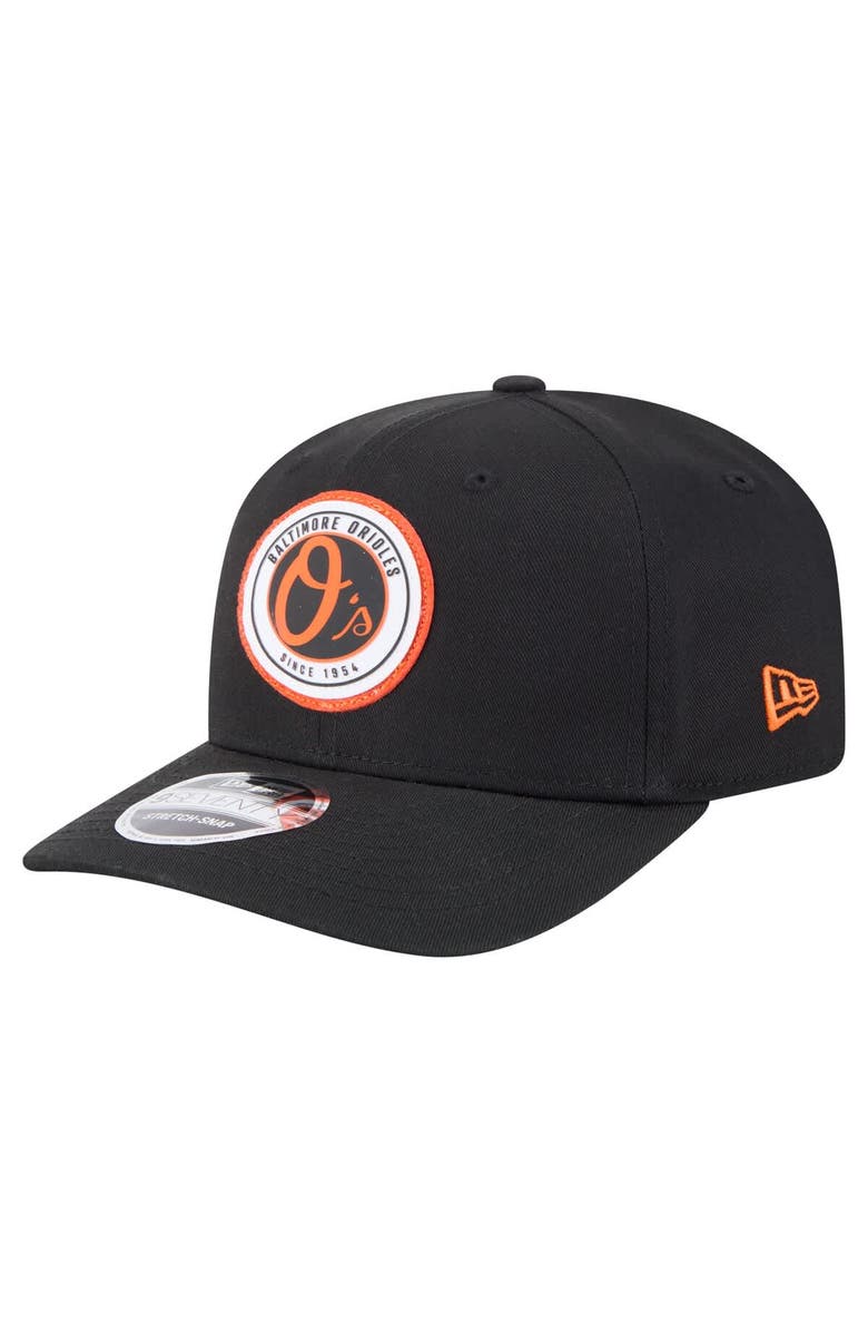 New Era Men's New Era Black Baltimore Orioles Circle Patch 9SEVENTY Stretch-Snap Hat, Main, color, Black