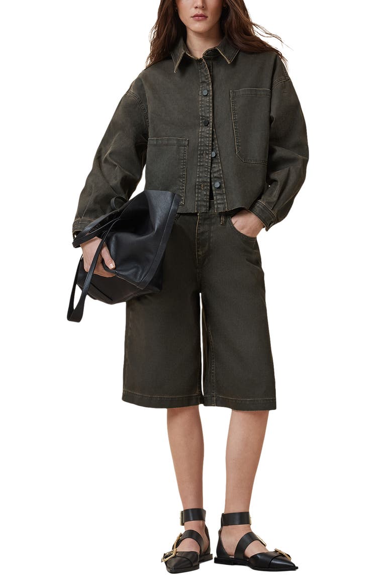 Louie Oversize Denim Shorts, Alternate, color, GOLDEN BLACK