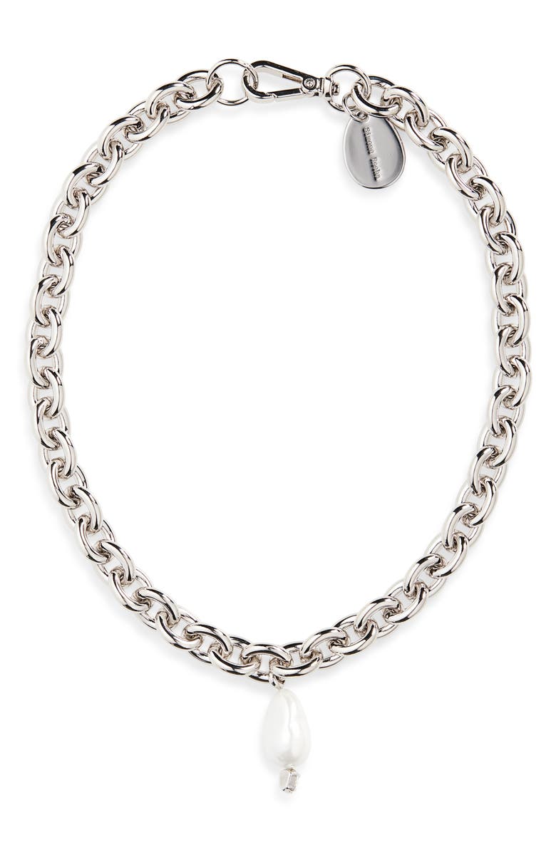 Simone Rocha Faux Pearl Chain Necklace, Main, color, Pearl/ Crystal