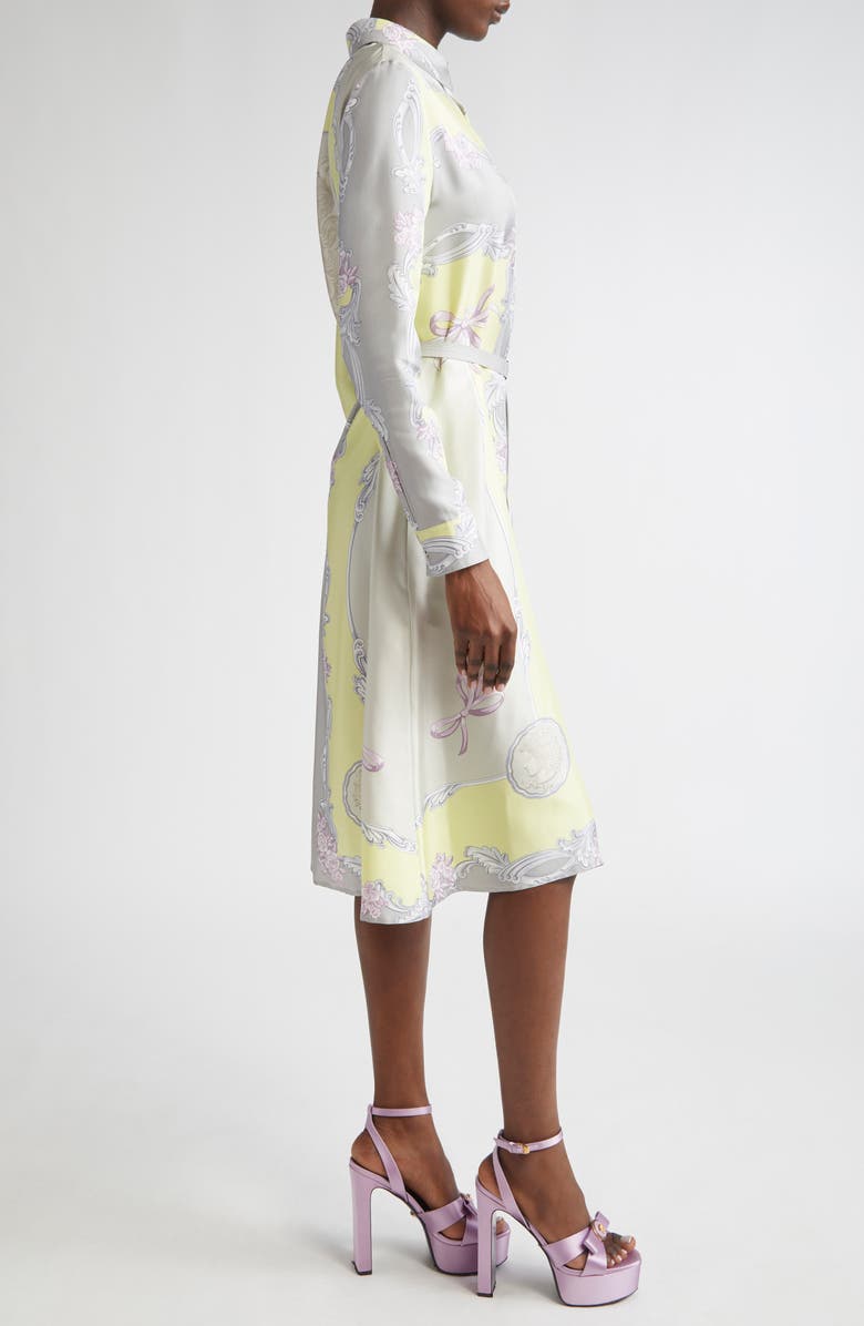 Versace Medusa Cameo Print Belted Long Sleeve Silk Shirtdress, Alternate, color,