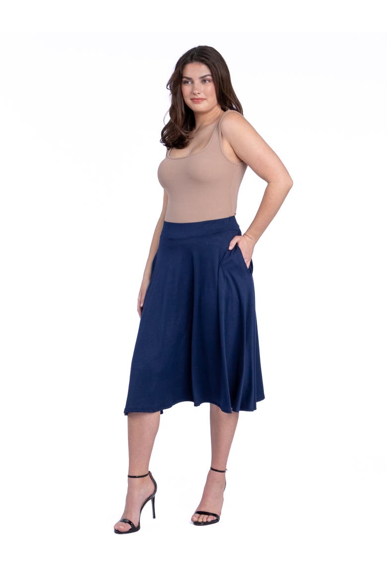 Elastic Waist Pleated Pocket Midi Skirt, Alternate, color, Navy