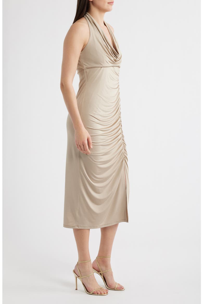 Ruched Halter Neck Midi Dress, Alternate, color, GOLD
