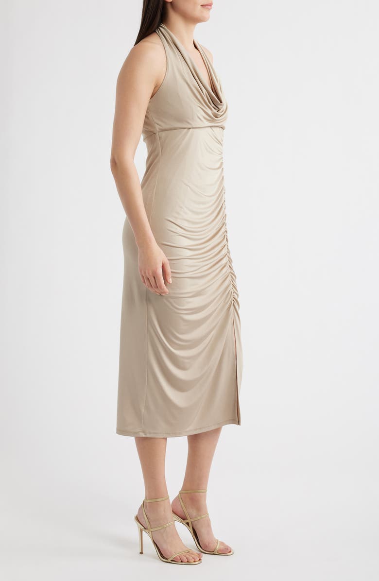 Julia Jordan Ruched Halter Neck Midi Dress, Alternate, color, Gold