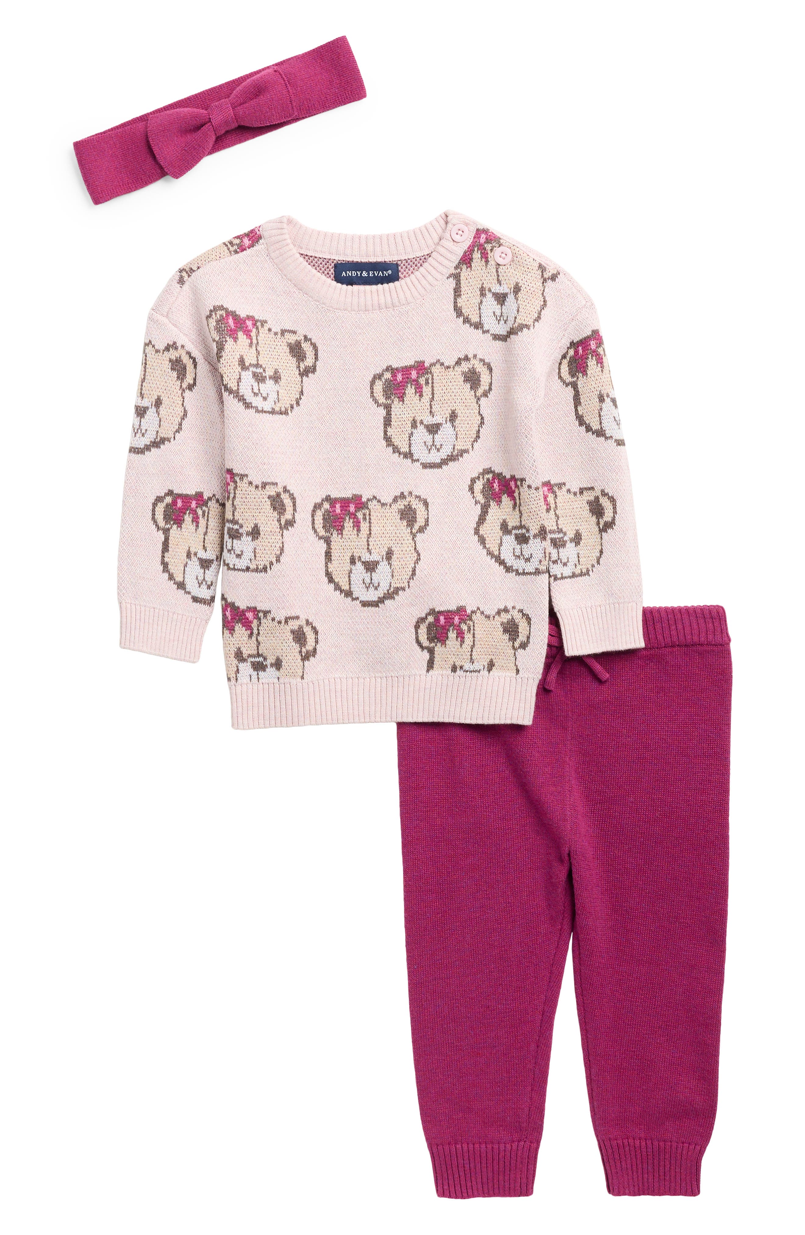 Bear Sweater, Joggers & Headband Set