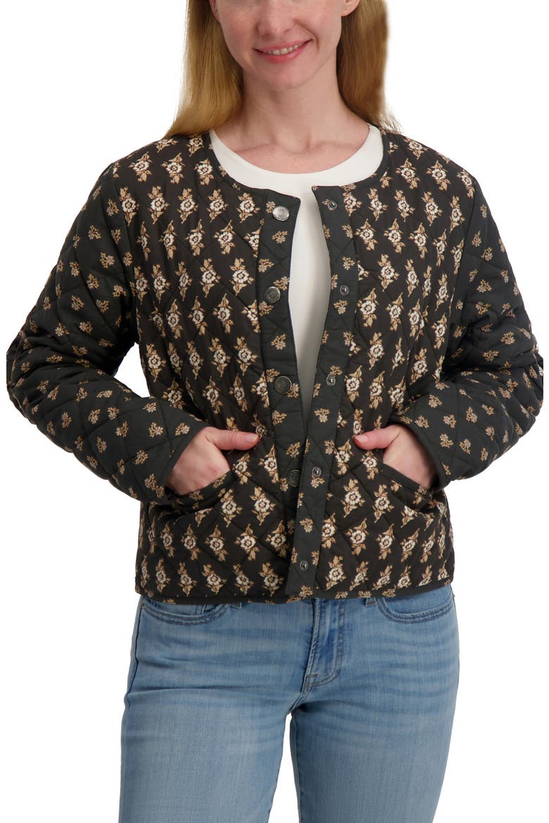 Diamond Quilted Jacket, Alternate, color, BLACK FLORAL