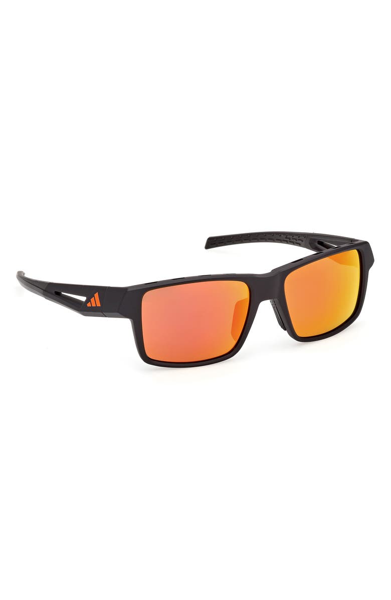 adidas 55mm Mirrored Rectangular Sunglasses, Alternate, color, Matte Black / Roviex Mirror