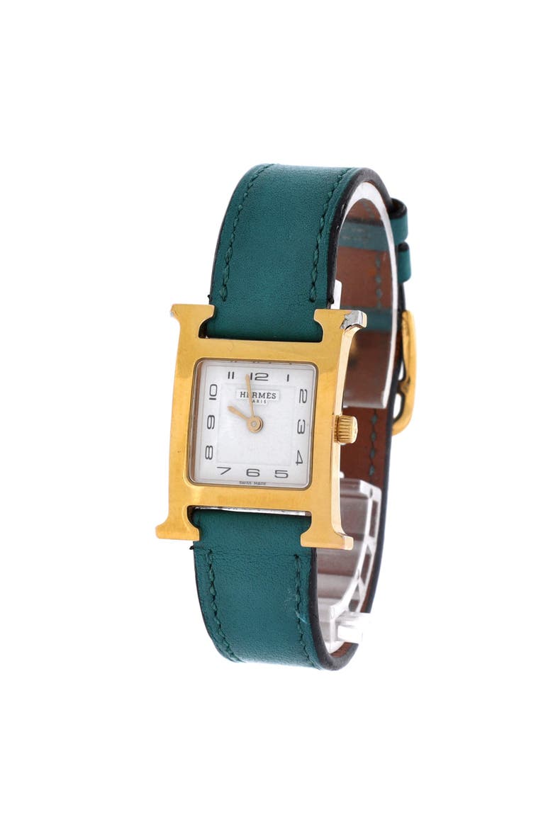 Heure H Quartz Watch Plated Metal and Leather 21, Alternate, color, Green