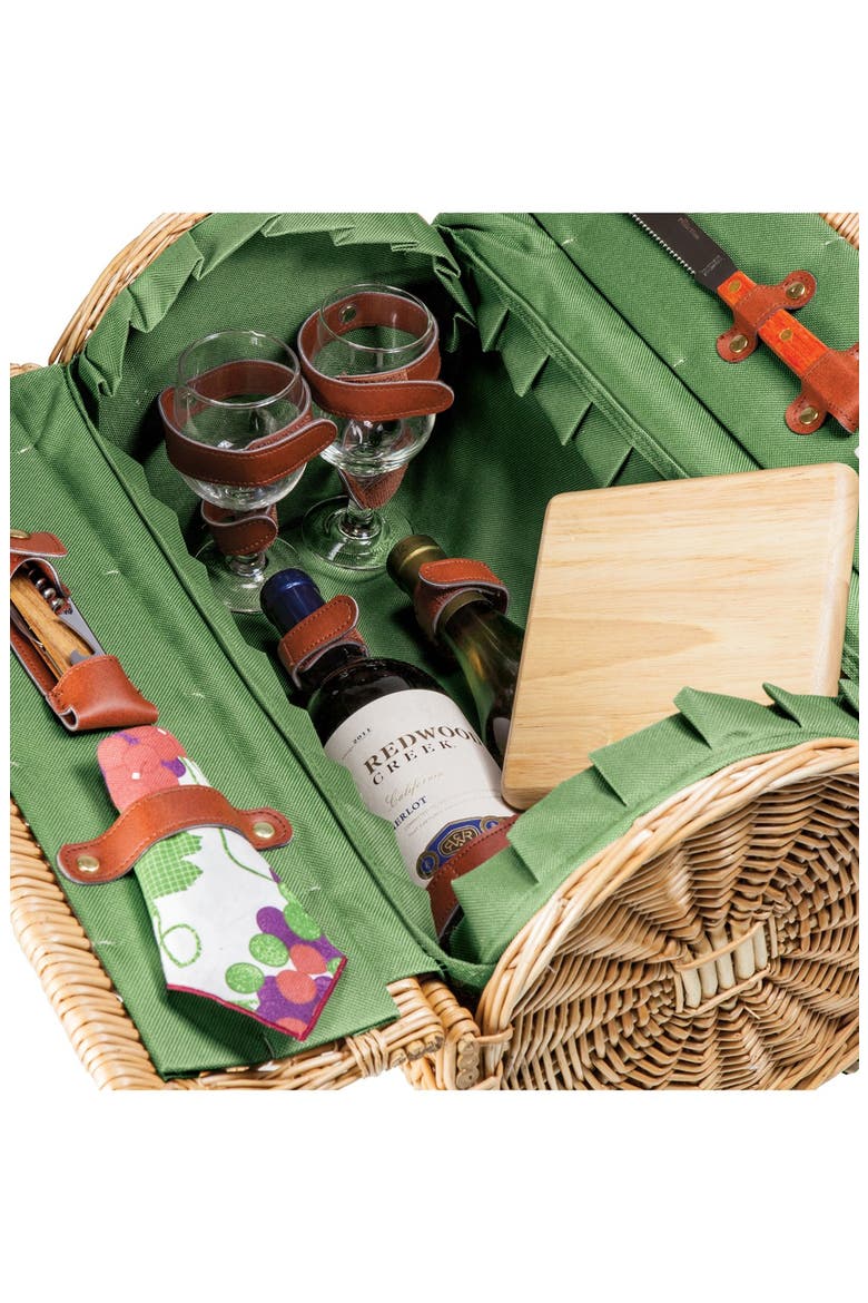 'Verona' Wicker Picnic Basket, Alternate, color, PINE GREEN