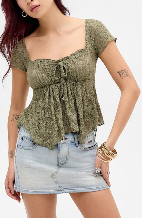 Piper Asymmetric Hem Stretch Lace Top