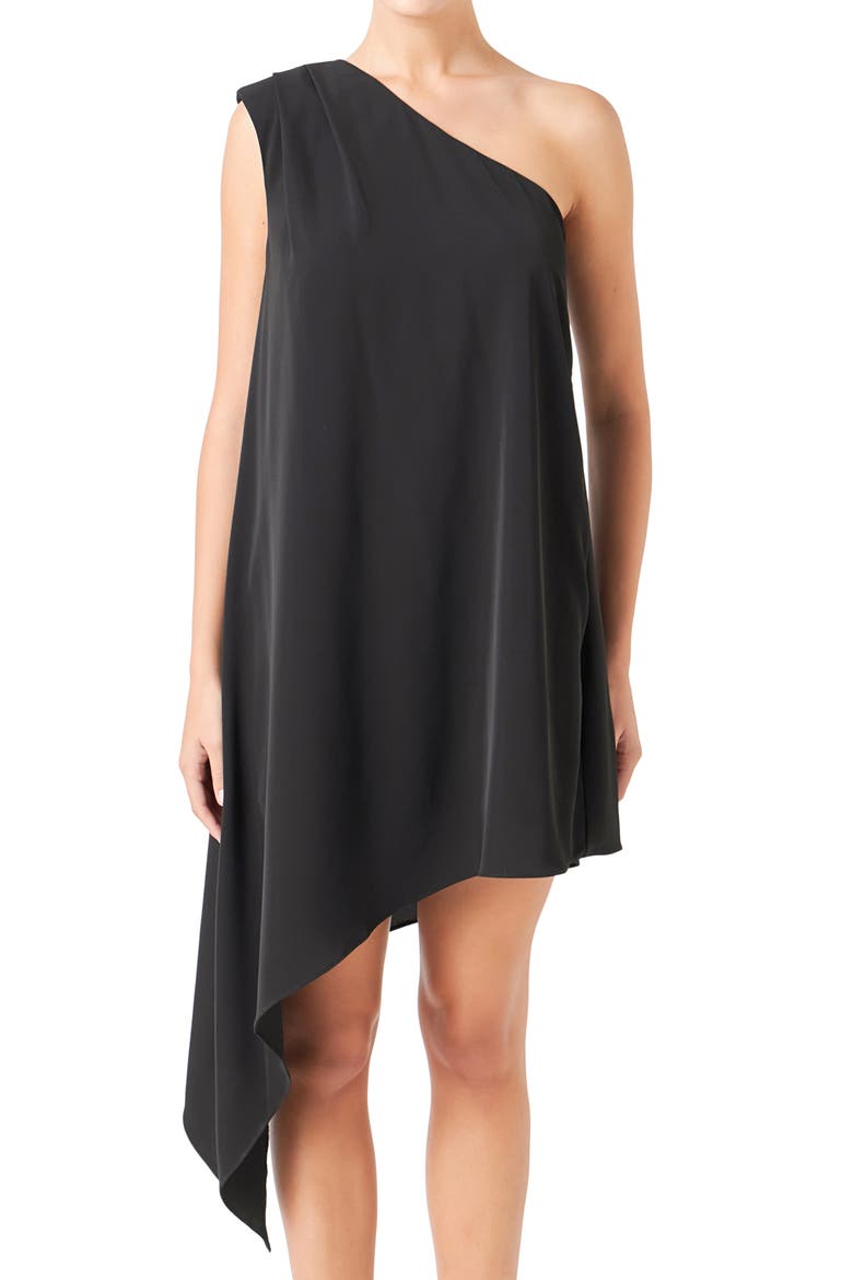 One-Shoulder Asymmetric Dress, Alternate, color, BLACK