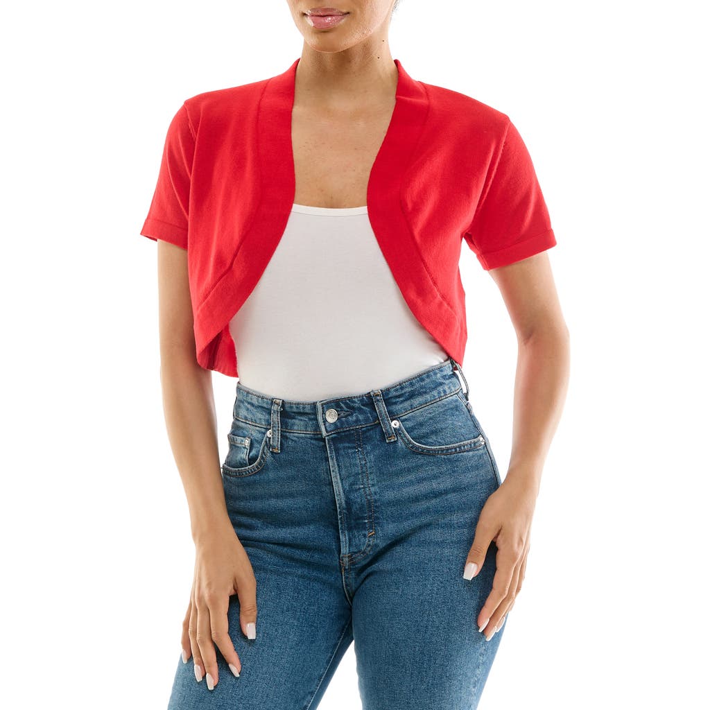 Nina Leonard Knit Bolero In Real Red