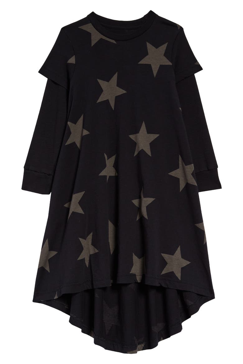 Kids' Star Layered Cotton Dress, Main, color, BLACK