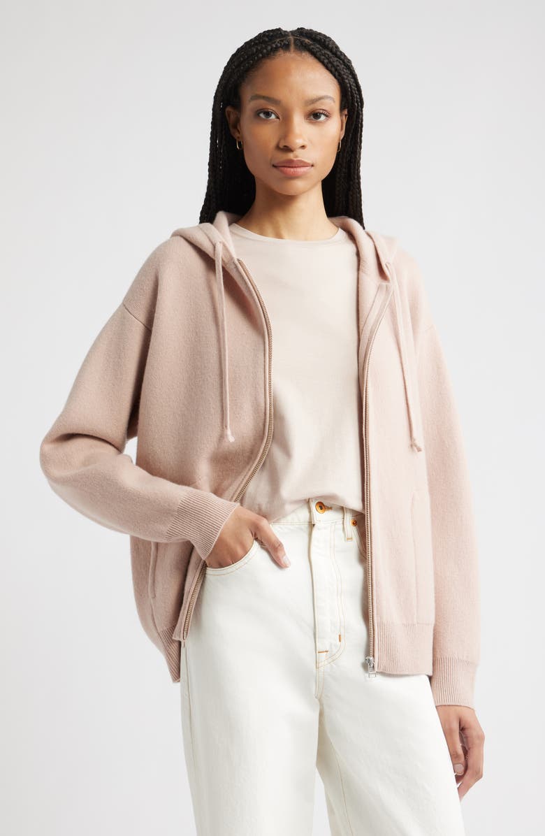 Nordstrom Wool Blend Zip Hoodie Cardigan, Main, color, Tan Memoir