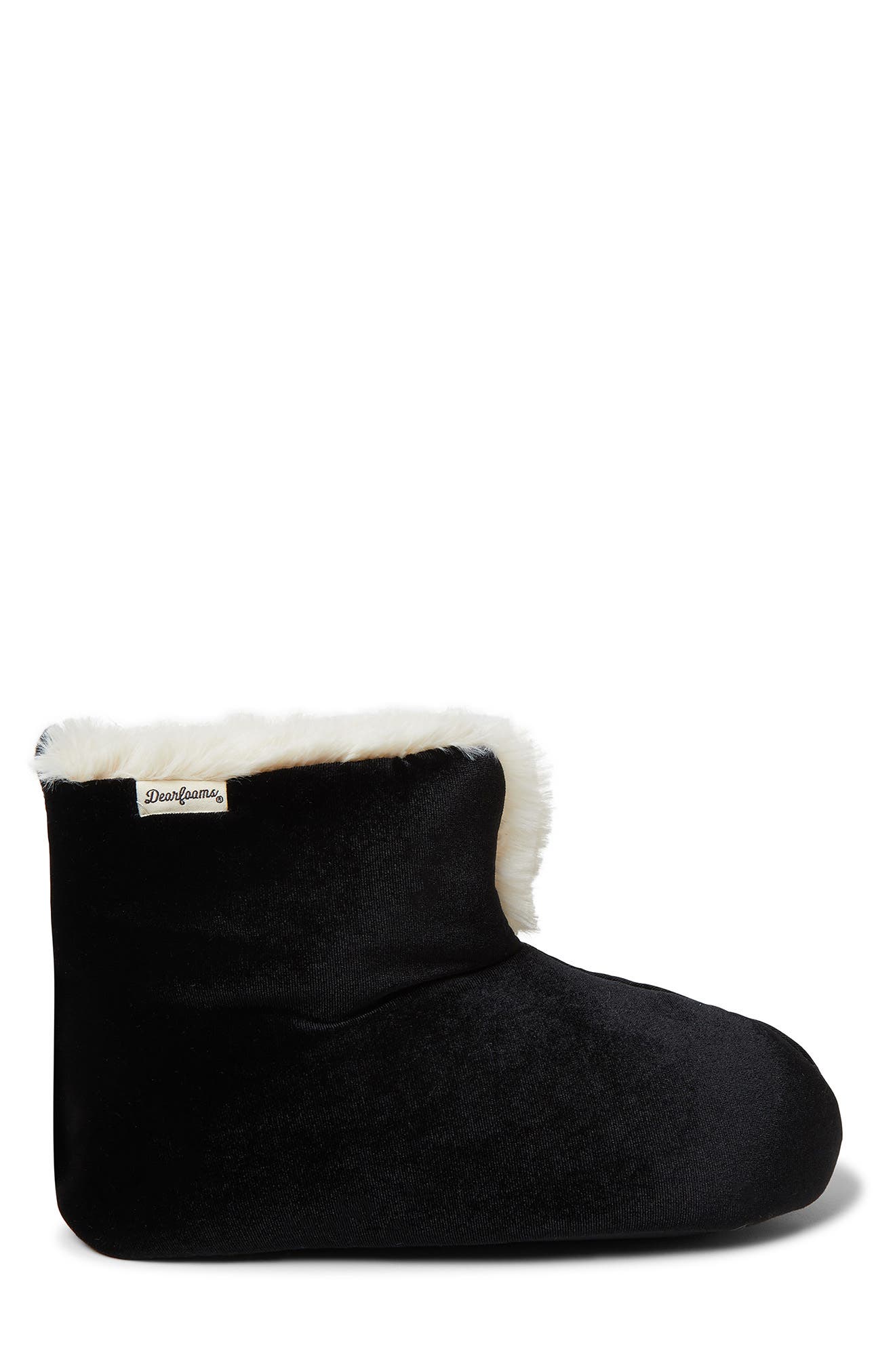 DEARFOAMS Zoey Holiday Velour Faux Fur Lined Bootie Slipper, Alternate, color, 