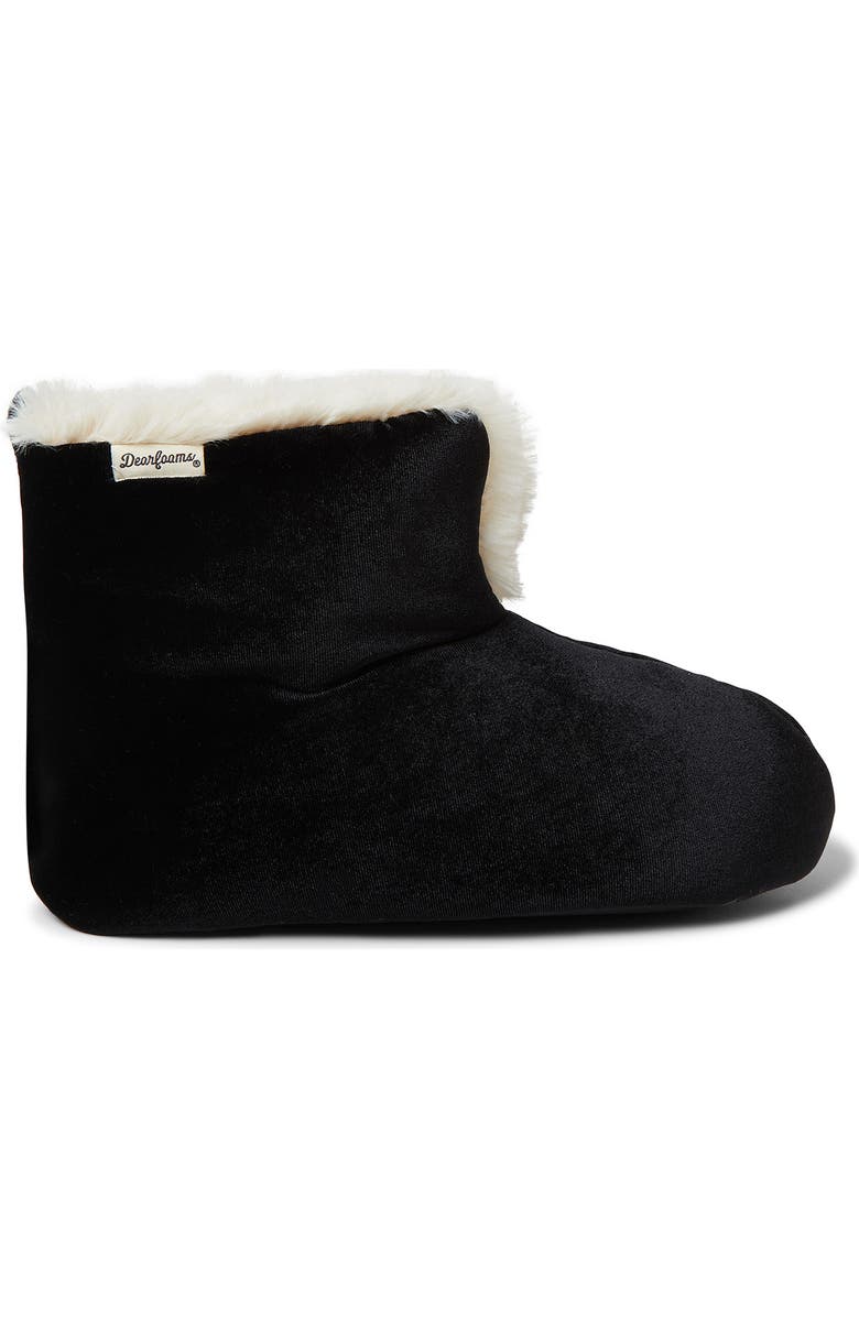 DEARFOAMS Zoey Holiday Velour Faux Fur Lined Bootie Slipper, Alternate, color,