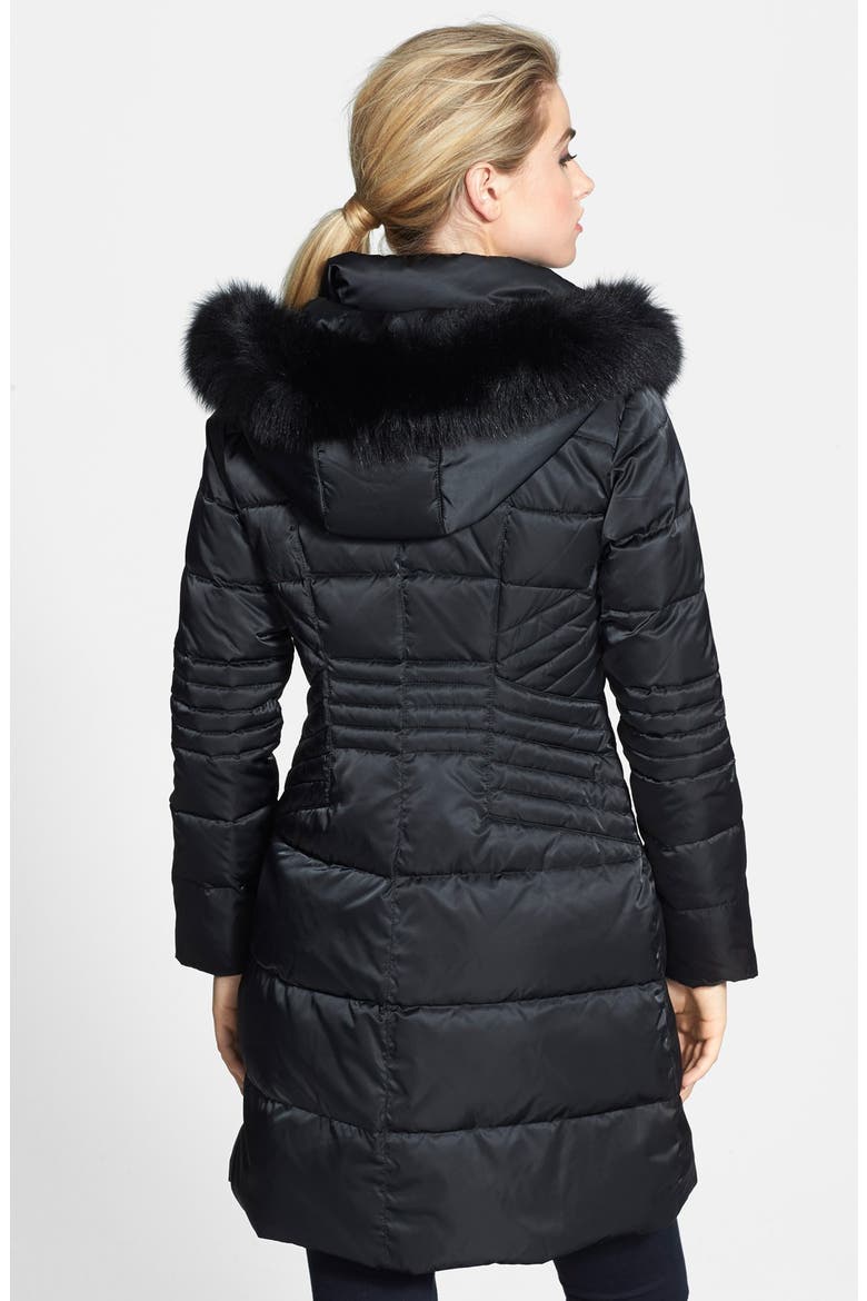 Genuine Fox Fur Trim Quilted Down & Feather Coat with Detachable Hood, Alternate, color, BLACK