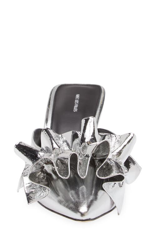 Kaanas Bella Ruffle Kitten Heel Mule In Silver