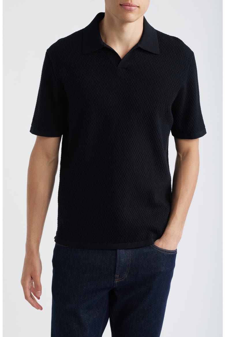 Paul 60016 Johnny Collar Textured Cotton Polo, Main, color, BLACK