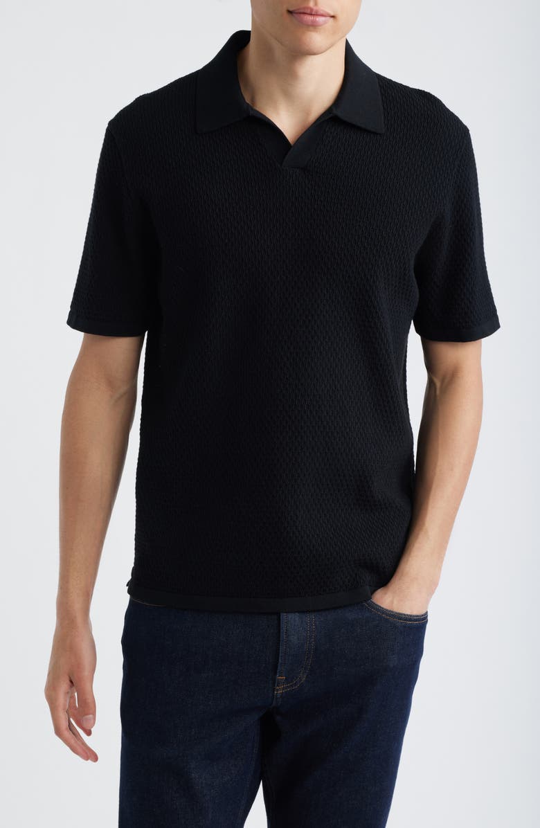 NN07 Paul 60016 Johnny Collar Textured Cotton Polo, Main, color, Black