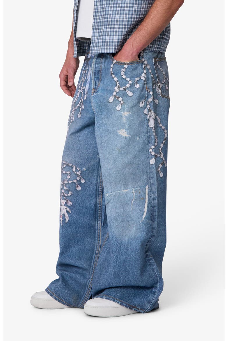 Rave Chain Printed Relaxed Wide Leg Jeans, Alternate, color, VINTAGE BLUE