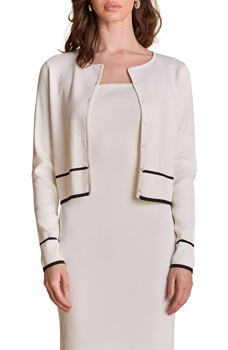 Endless Rose Conrast Stripe Cardigan, Main, color, White/ Black