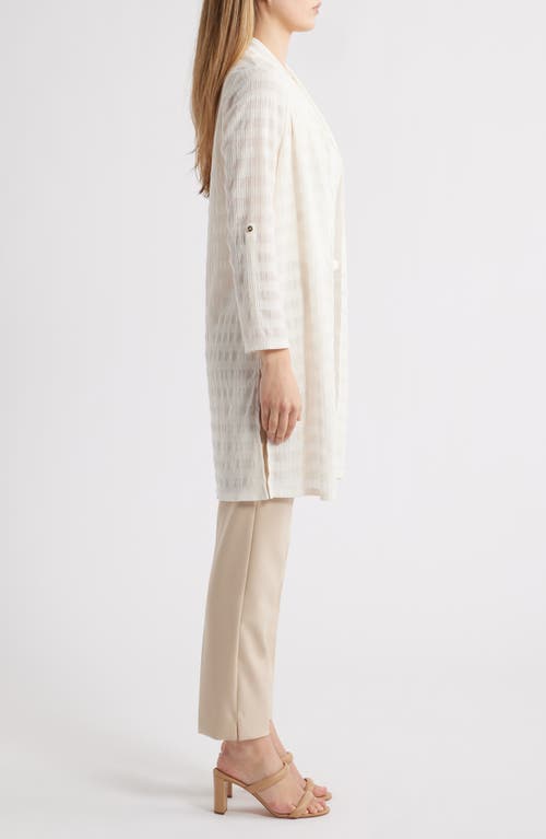 Anne Klein Sheer Stripe Open Front Longline Cardigan In Light Dune