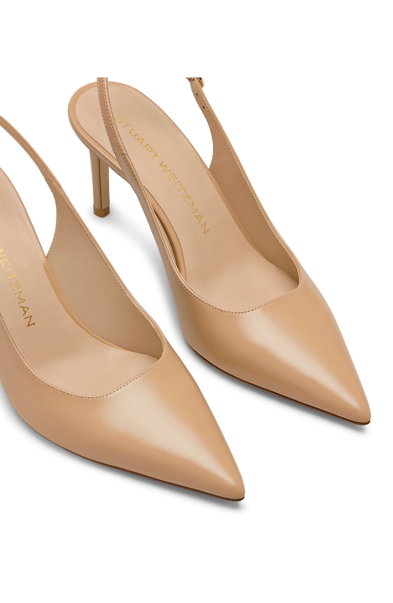 Stuart Weitzman Stuart Power 75 Pointed Toe Slingback Pump, Alternate, color, Adobe Beige