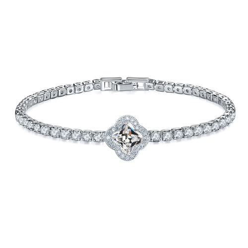 Hollywood Sensation Elegant Crystal Clover Tennis Bracelet In Silver