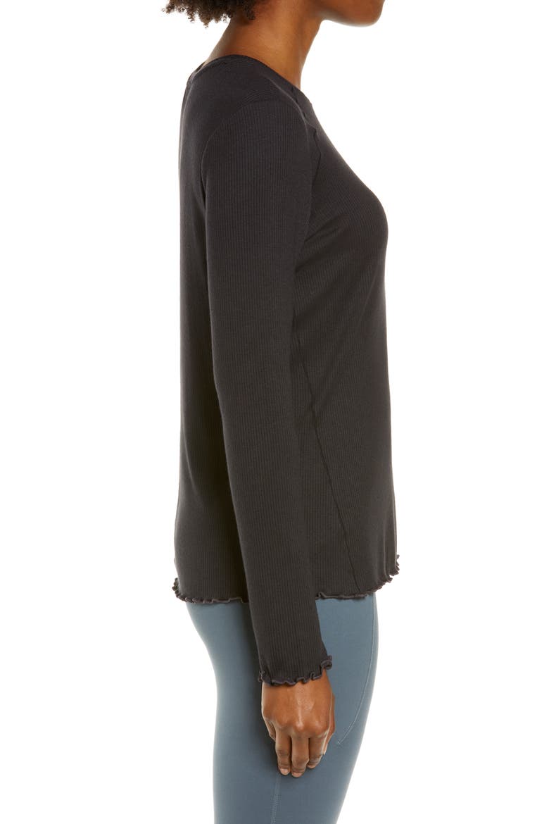 Lettuce Edge Long Sleeve Rib T-Shirt, Alternate, color, BLACK