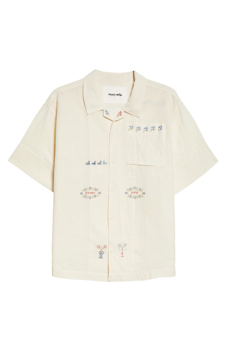 Story mfg. Greetings Hand Embroidered Floral Organic Cotton Camp Shirt, Alternate, color, 