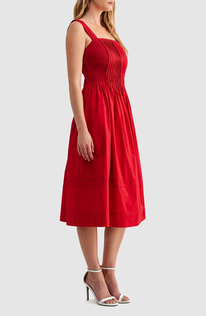 Mila Mae Pleat Bodice Cotton Midi Dress, Alternate, color, Red
