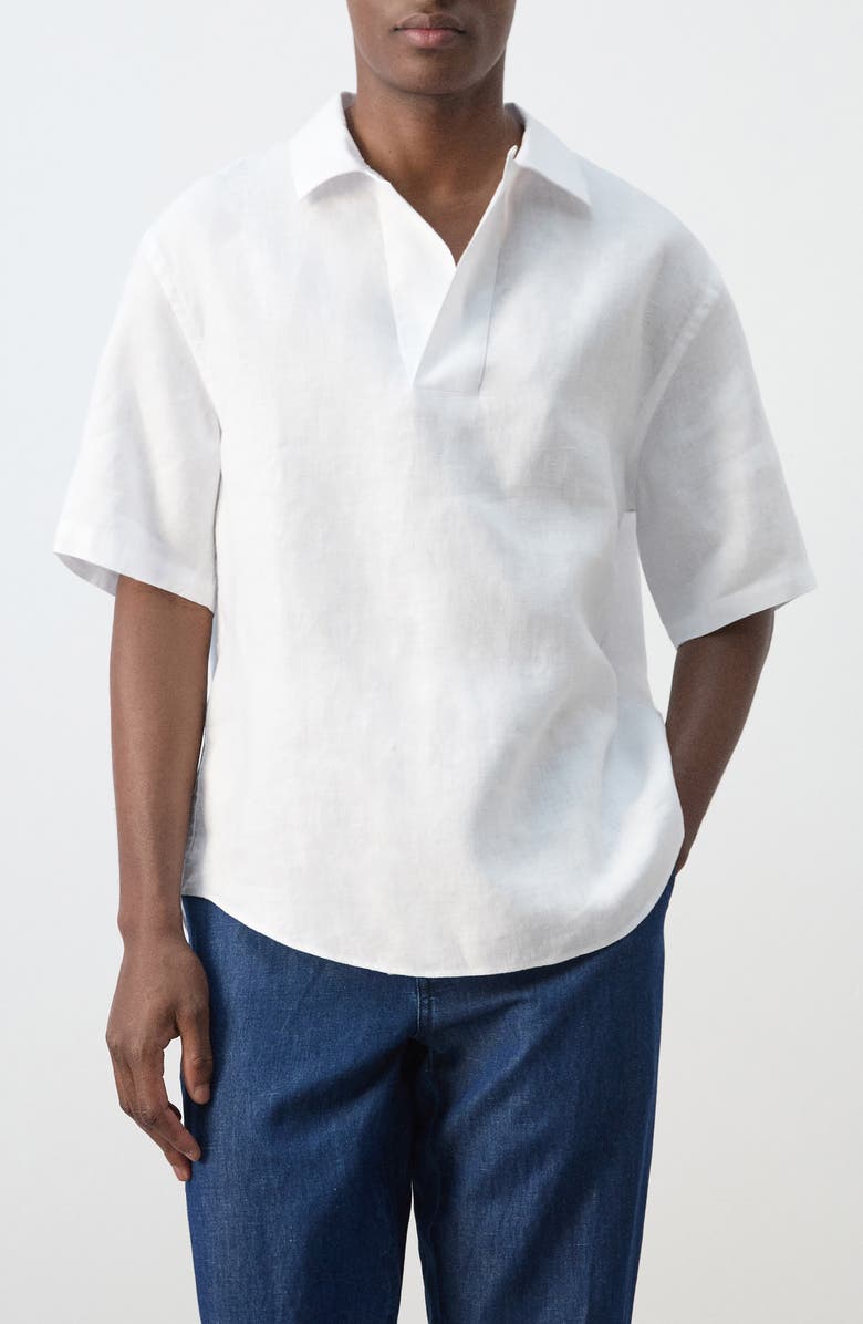 MANGO Solid Slub Linen Polo, Main, color, White