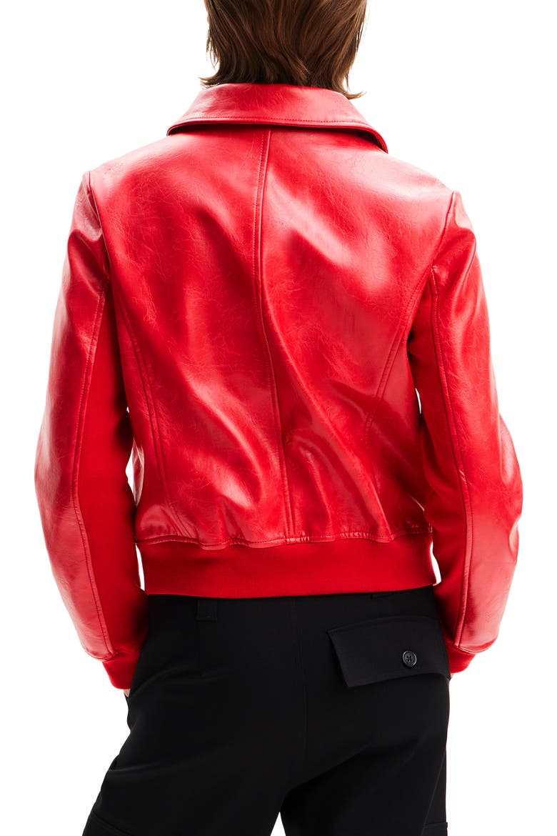 Retro Faux Leather Biker Jacket, Alternate, color, RED