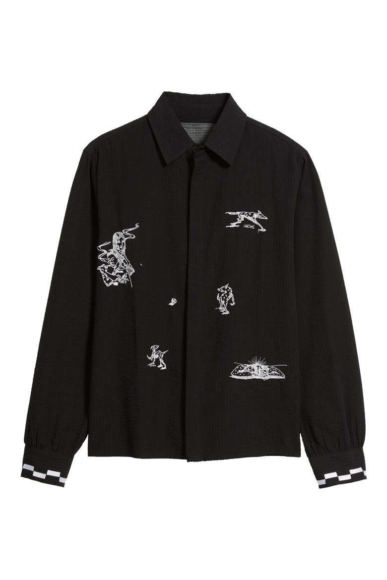 Live Life with Ease Embroidered Button-Up Shirt, Alternate, color, BLACK