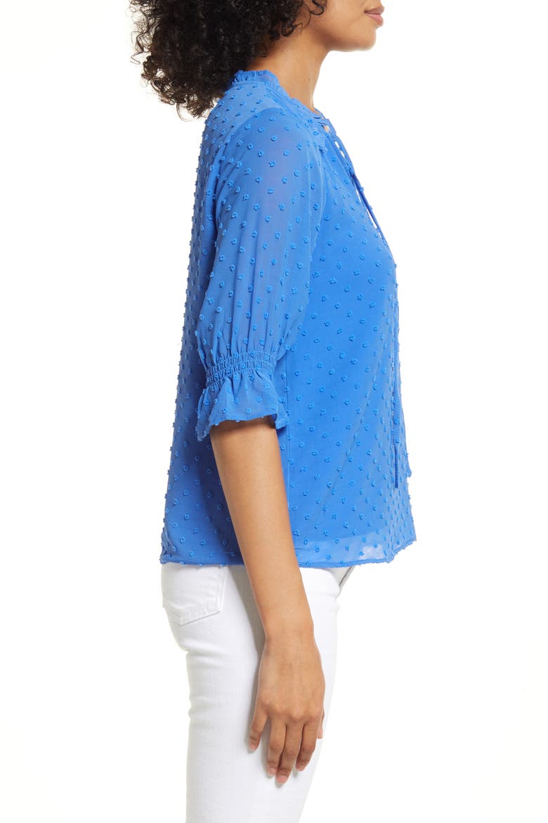 Clip Dot Tie Front Top, Alternate, color, BLUE
