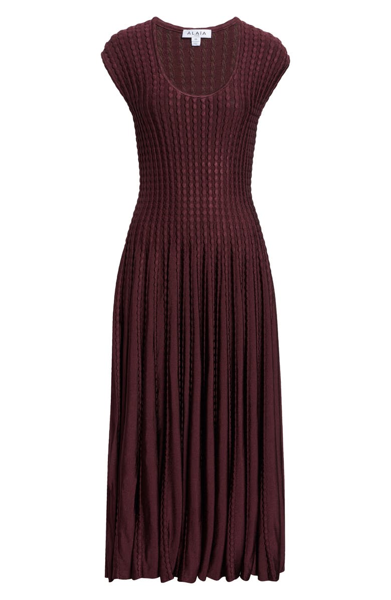 Alaïa Flared Bead Stitch Midi Sweater Dress, Main, color, Bordeaux