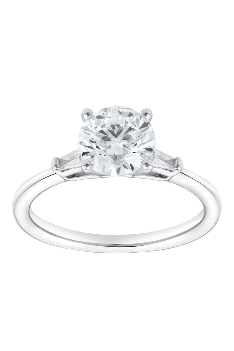 Piper 14K White Gold Round Cut Lab Grown Diamond Tapered Baguettes Engagement Ring - 1.05 Ct, Main, color, 14K White Gold
