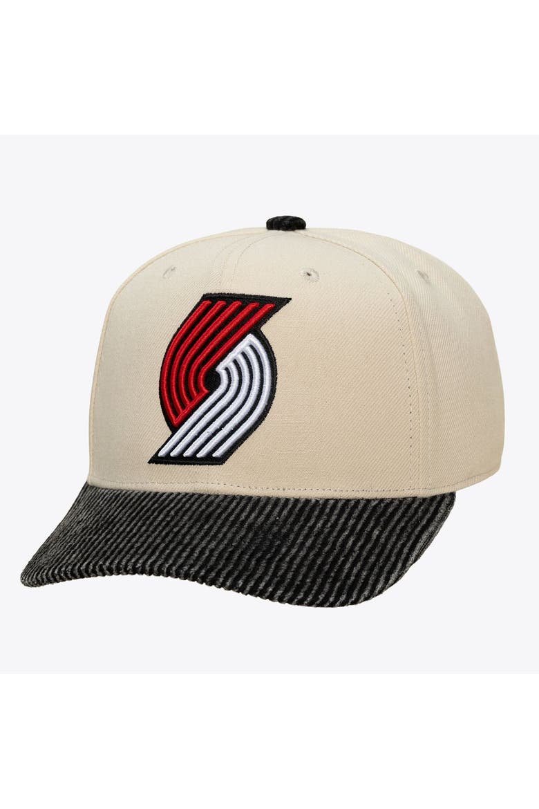 Men's Mitchell & Ness Cream/Black Portland Trail Blazers Washed Corduroy Pro Crown Snapback Hat, Main, color, Cream