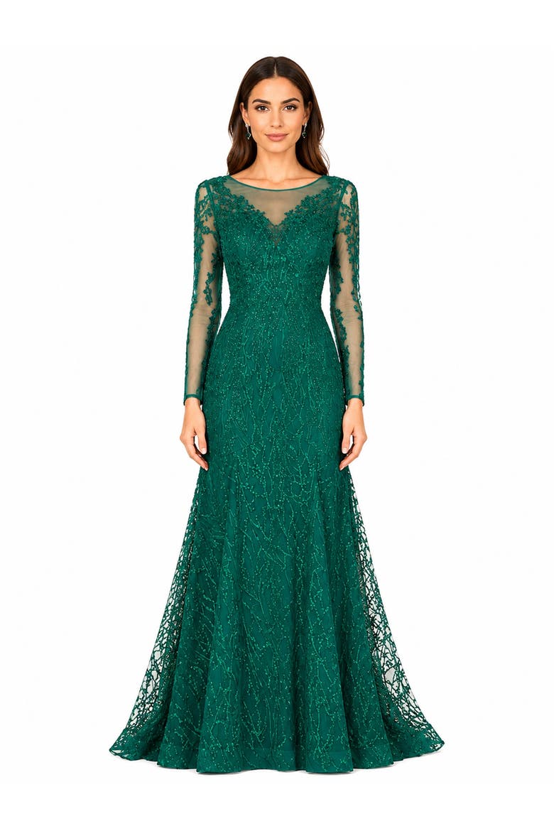 Beaded Faux-Wrap V-Neck Bridal Gown, Main, color, Green