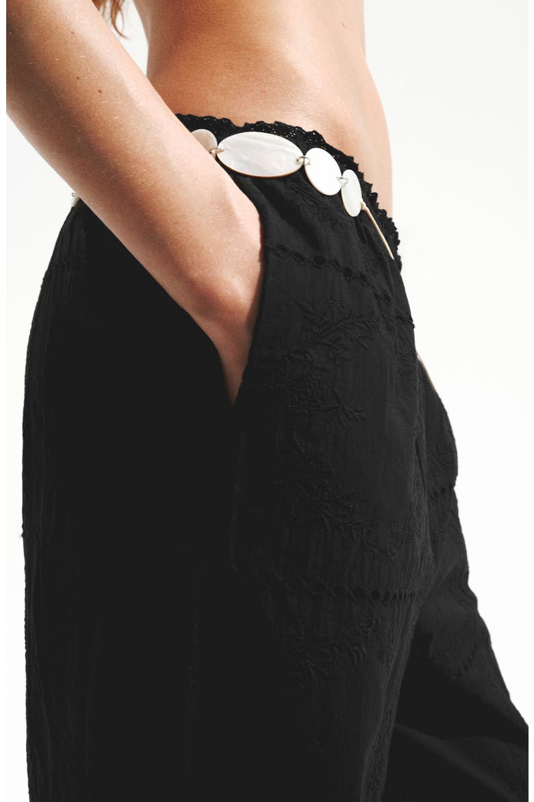 Eyelet Embroidered Cotton Trousers, Alternate, color, BLACK