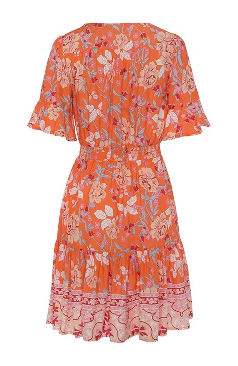 LASCANA Women's Tiered Short Sleeve Dress, Alternate, color, Orange Multi