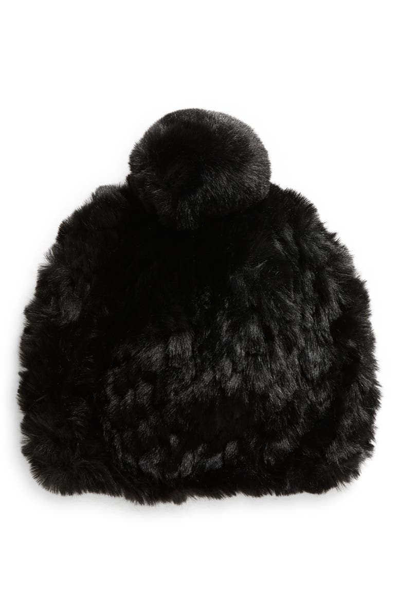 La Fiorentina Faux Fur Beanie with Pompom, Main, color, Black
