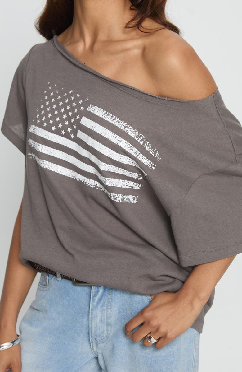 Princess Polly American Tune Off the Shoulder Graphic T-Shirt, Alternate, color, Washed Black