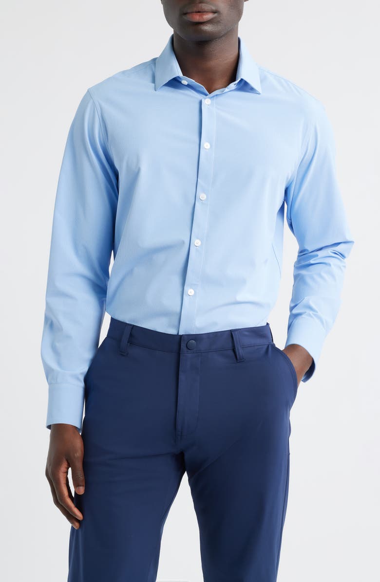 Mizzen+Main Leeward Trim Fit Light Blue Button-Up Shirt, Main, color, Provence Straton Check