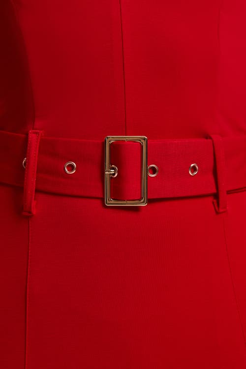 Karen Millen Jersey Ponte Georgette Mix Midi Dress In Red