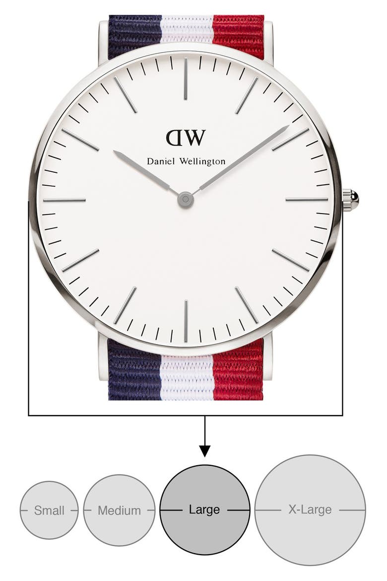 'Classic Cambridge' NATO Strap Watch, 40mm, Alternate, color, RED/ WHITE/ BLUE/ SILVER